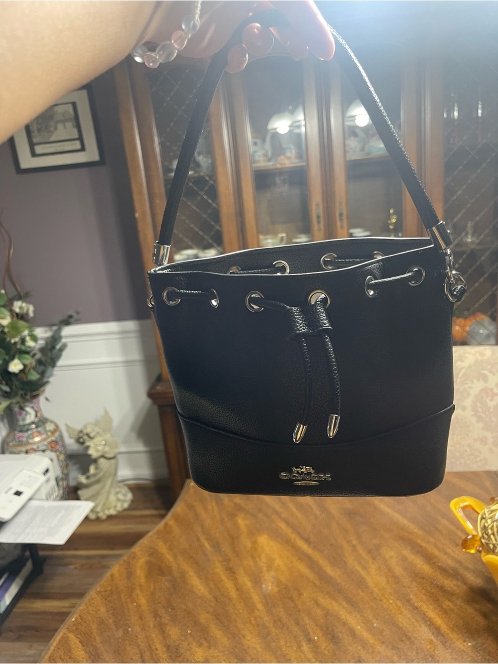Black pebble leather coach shoulder bag